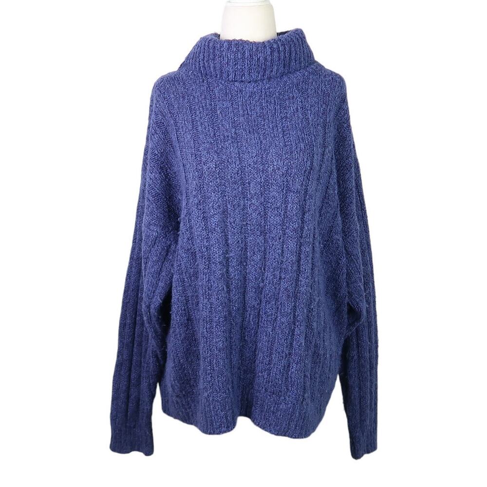 Vintage 90s navy blue heathered slouchy turtleneck knit sweater L